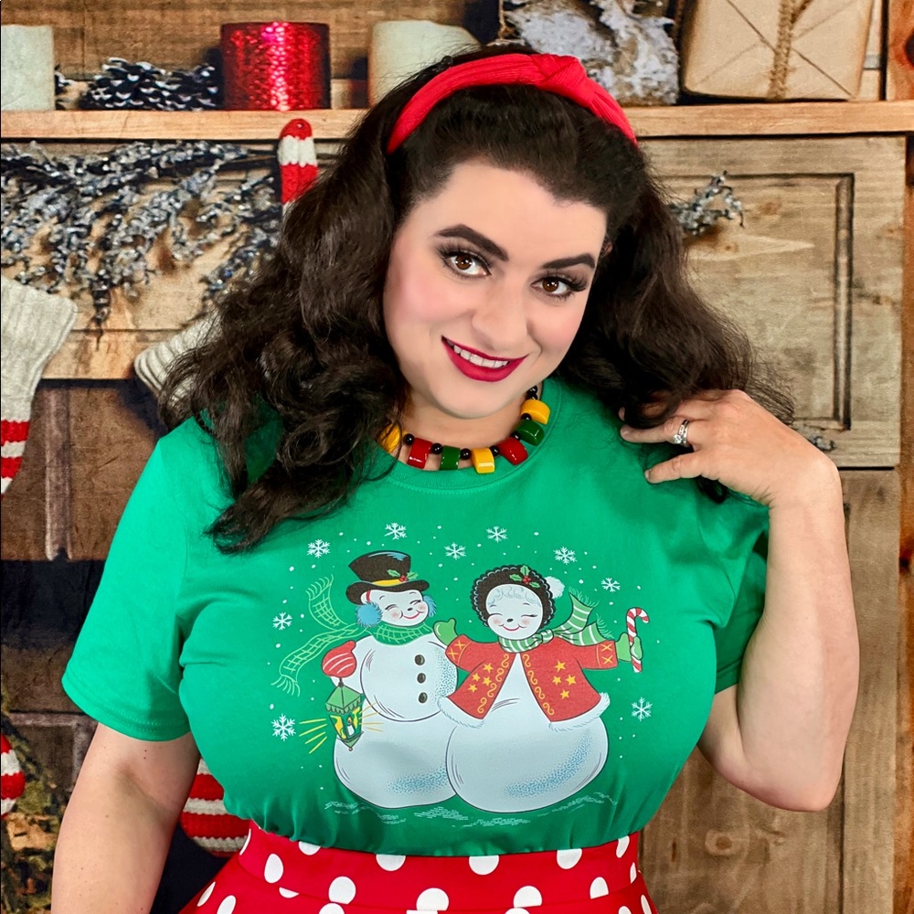 PINUP FROSTY THE SNOWMAN AND SNOW LADY FESTIVE CHRISTMAS T-SHIRT ROCKABILLY 2X